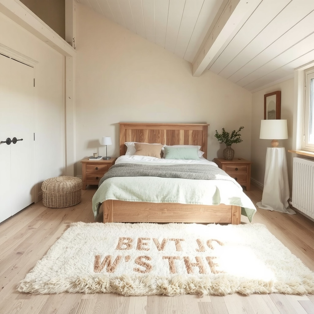 Cozy bedroom with plush rug
