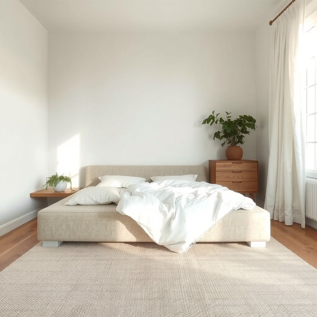 Soft bedroom with simple, calming greenery