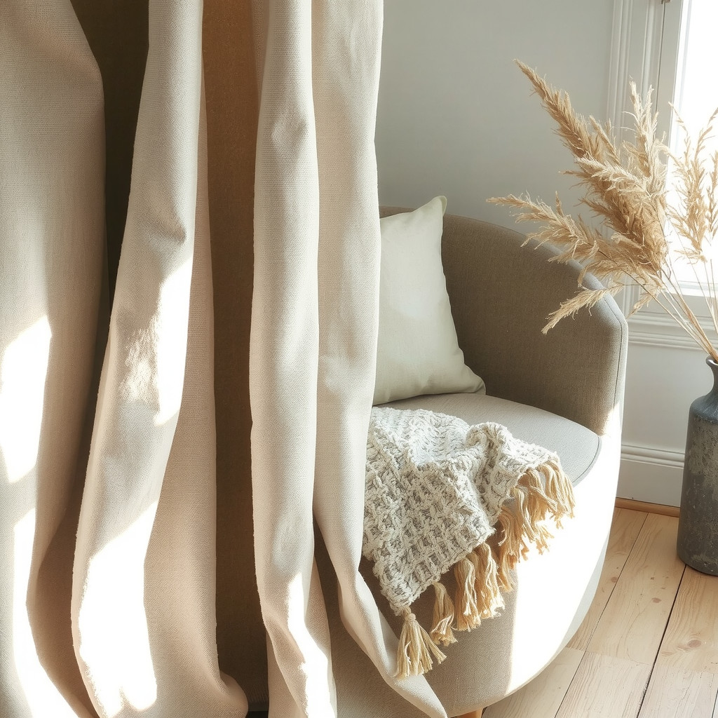 Close up of textured materials like linen and wood