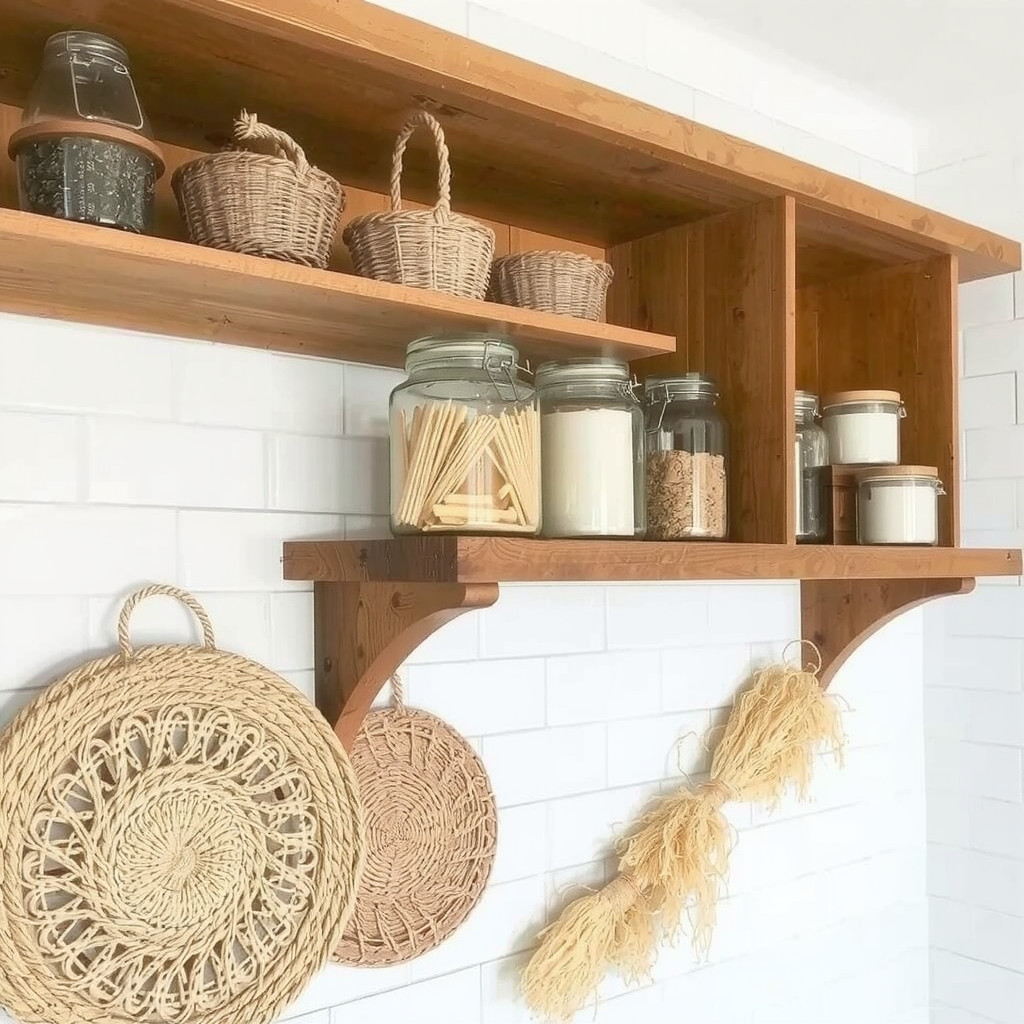 Open shelving with natural materials