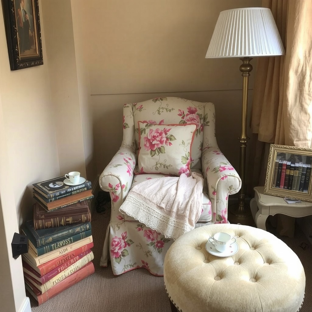 Cozy grandmacore reading corner