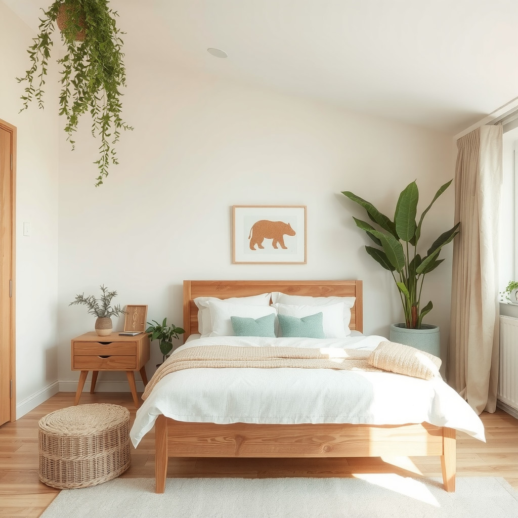 A serene sleep space with a minimalist approach to furniture and decor