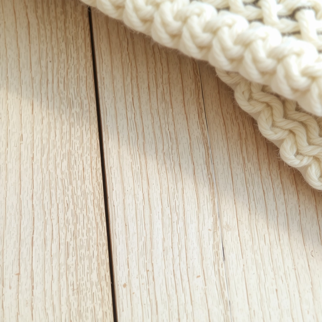 Close up of boucle fabric and wood textures