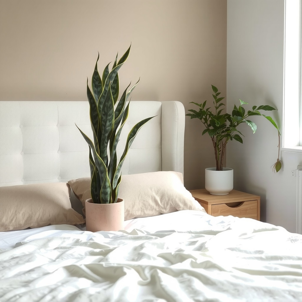 Bed wall with tall corner plant