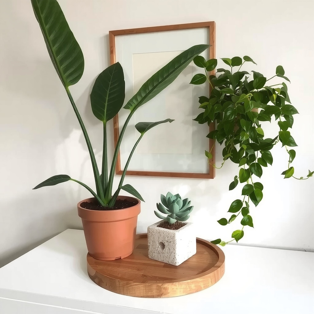 Plant cluster focal point beside bed