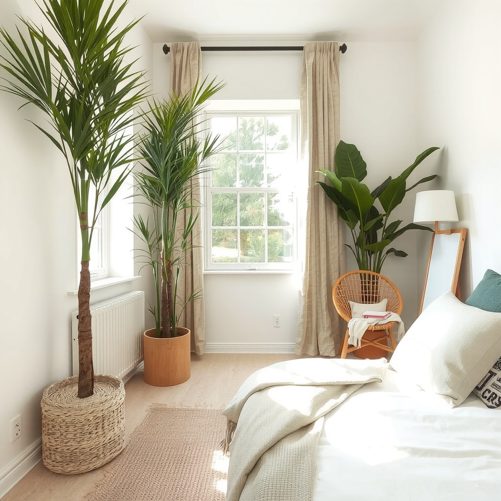 Plants arranged by window and bedside