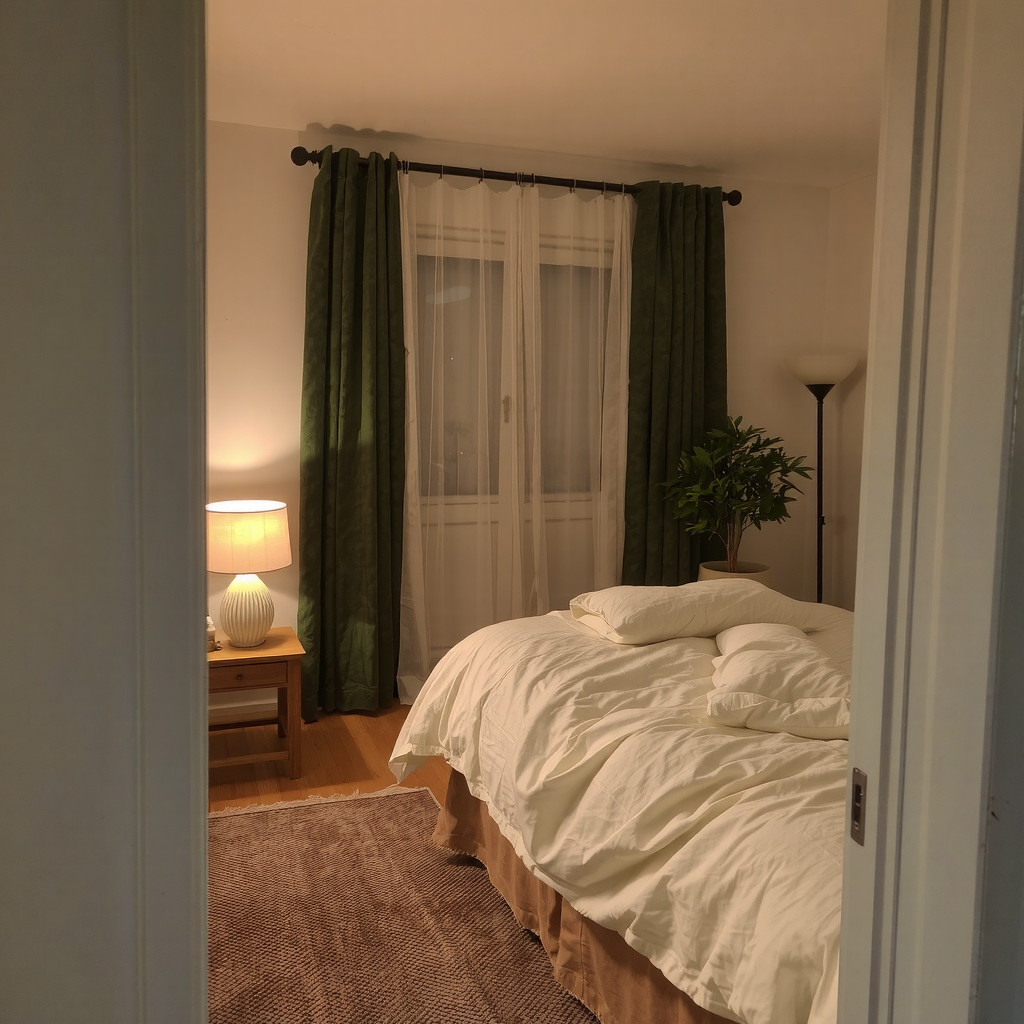 Soft bedroom lighting with plants