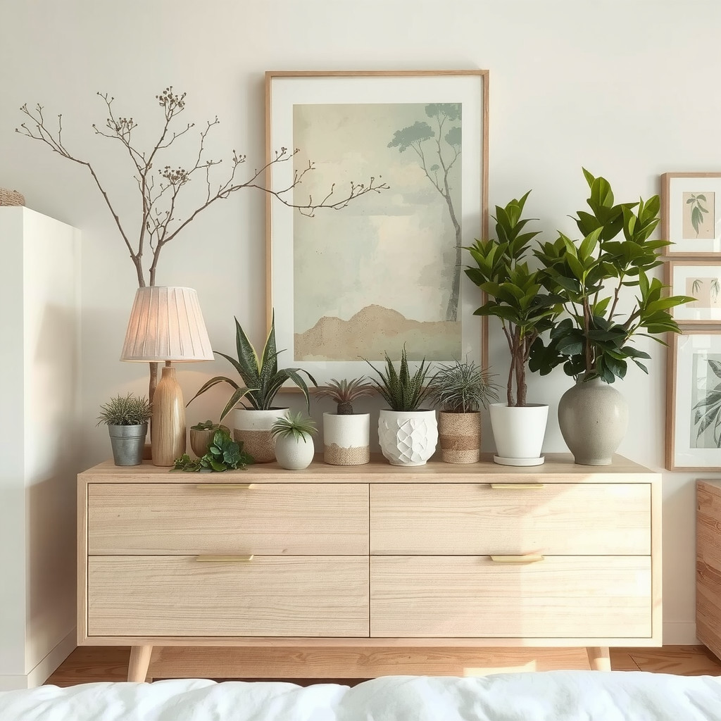 Dresser styled as plant focal point