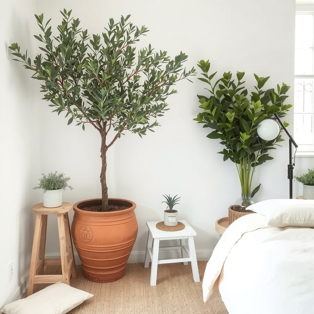 Earthy bedroom with greenery