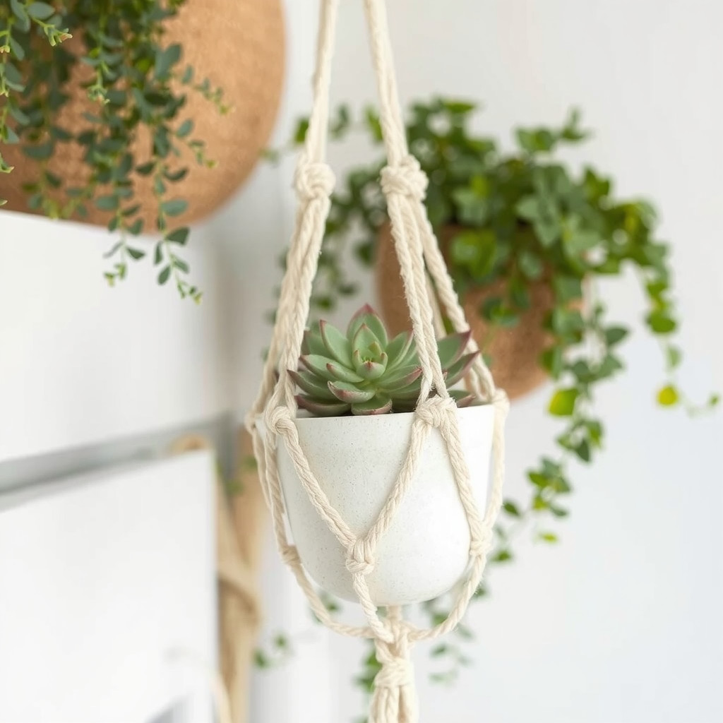 Macrame plant hanger with a succulent