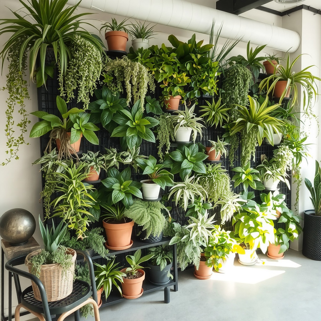 Living wall with a variety of plants