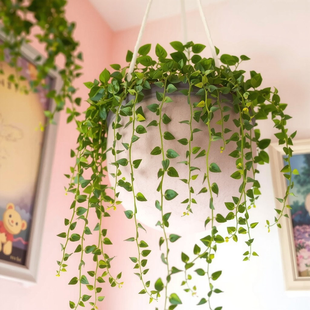 Hanging basket with trailing plants