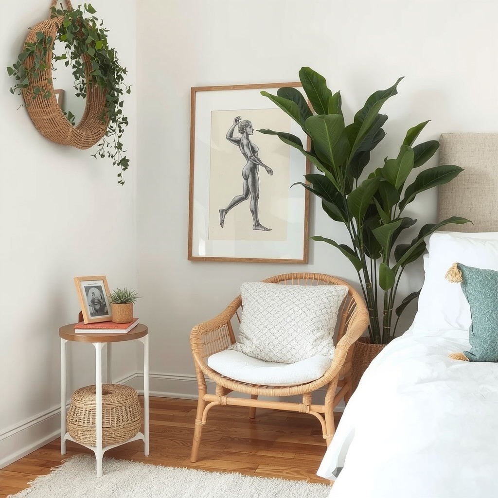 Reading chair with a side table and a plant