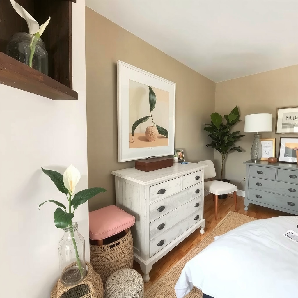 Peaceful bedroom with plants