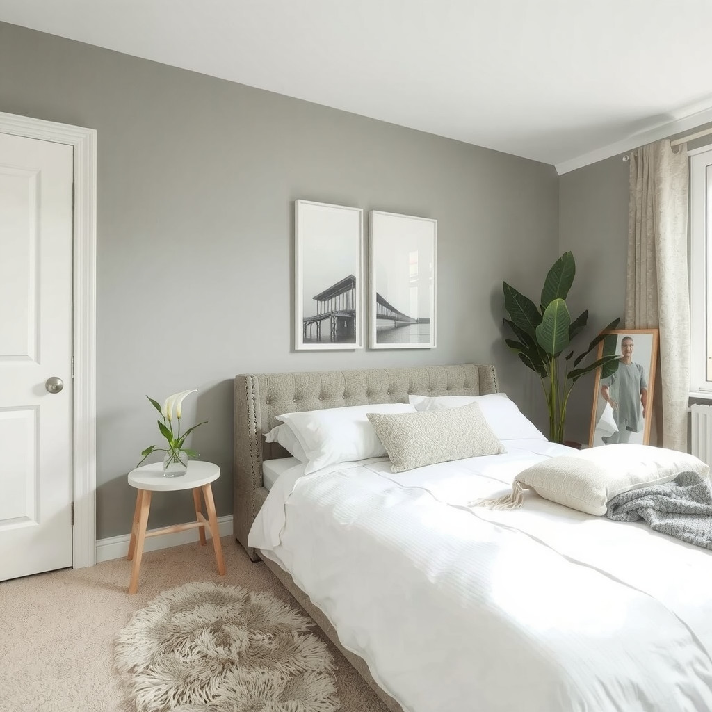 Peaceful bedroom with a peace lily