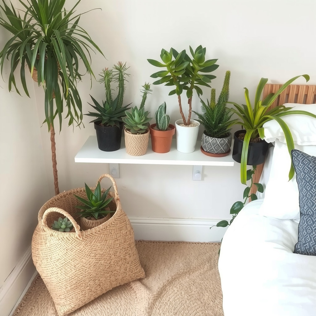 Bedroom with a variety of succulents