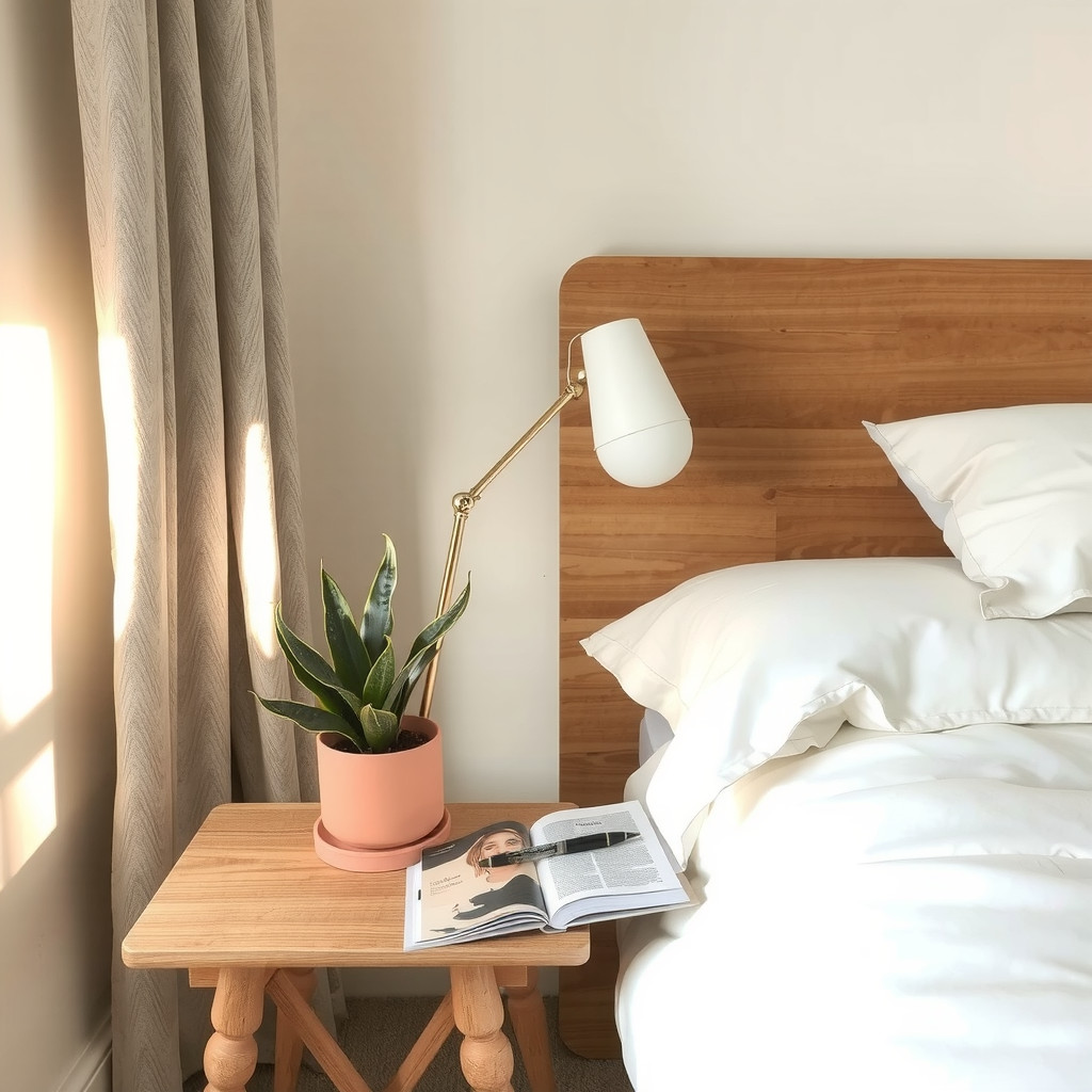 Bedside table with a snake plant