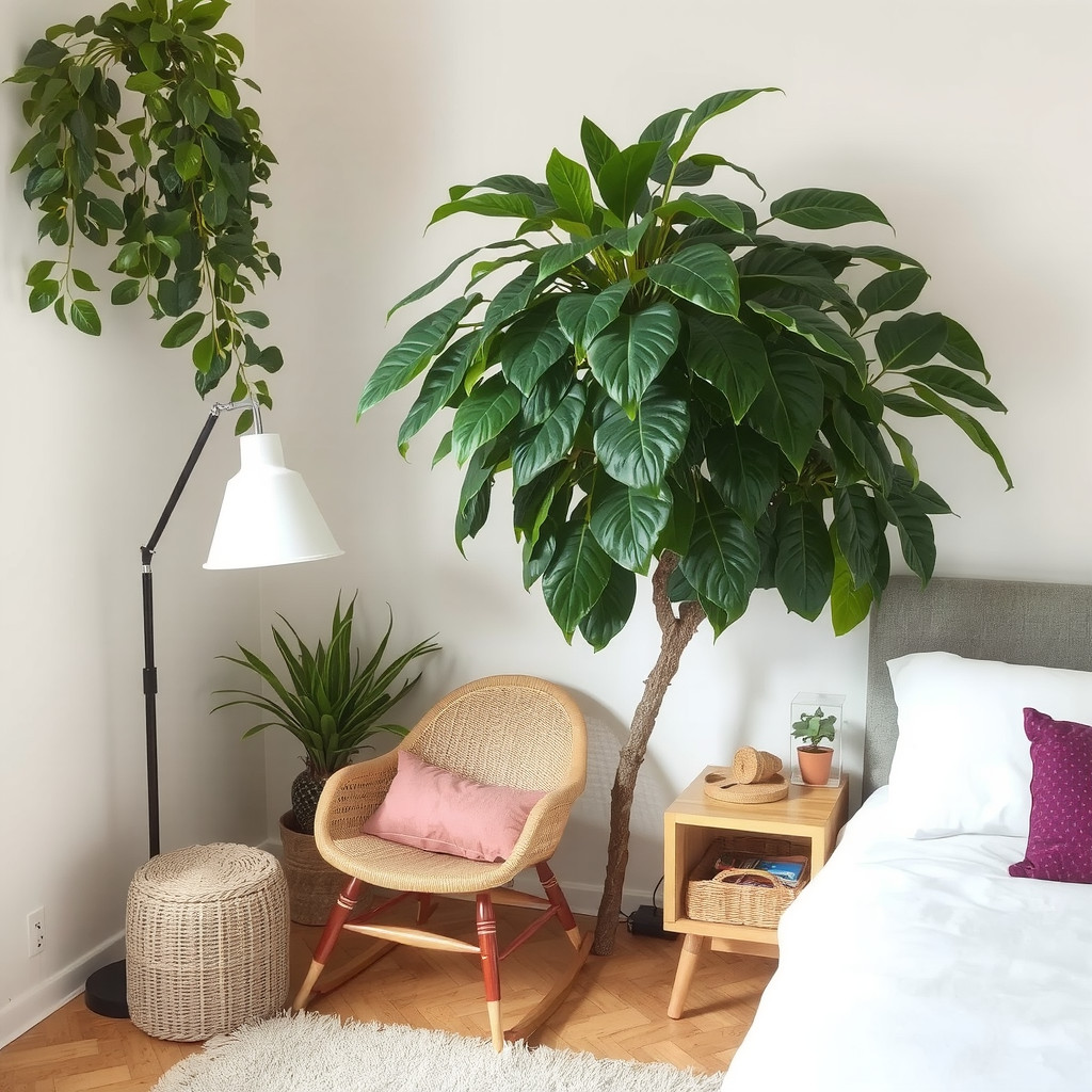 Large potted plant in a bedroom