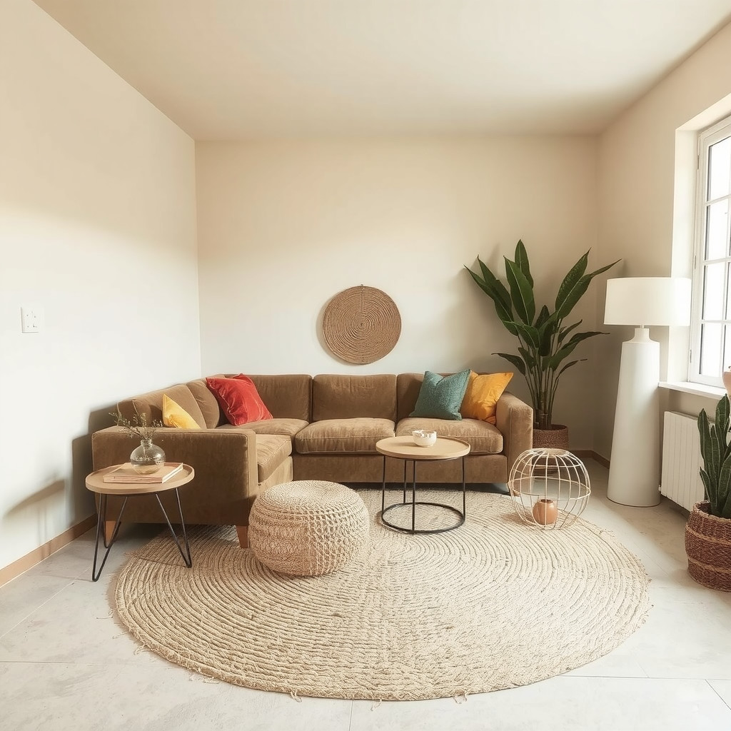 Curved sofa anchoring a cozy conversation area