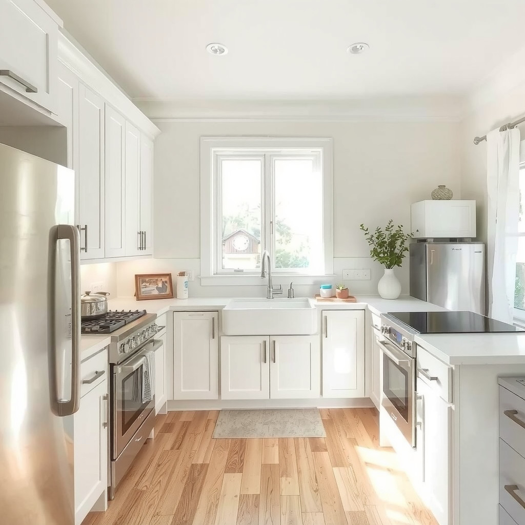 A bright kitchen with effective use of natural and artificial lighting
