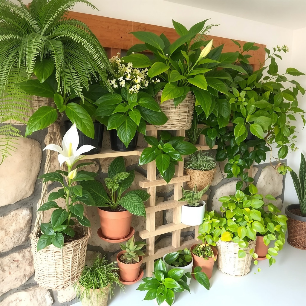 A kitchen with a living wall and plenty of natural greenery