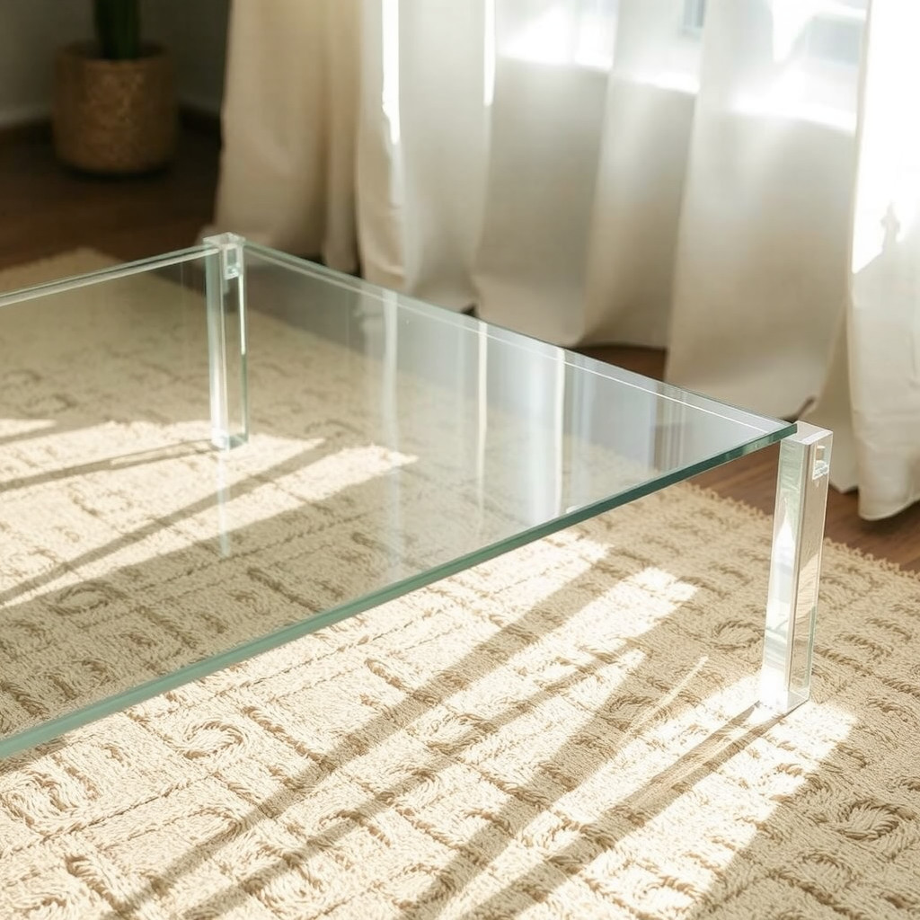 Glass coffee table and light fabrics