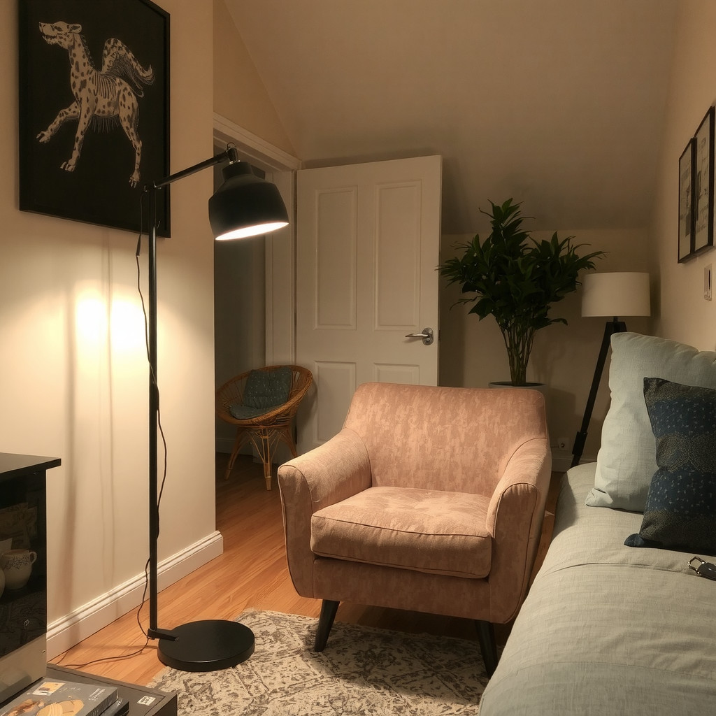 Warm layered lighting with a floor lamp