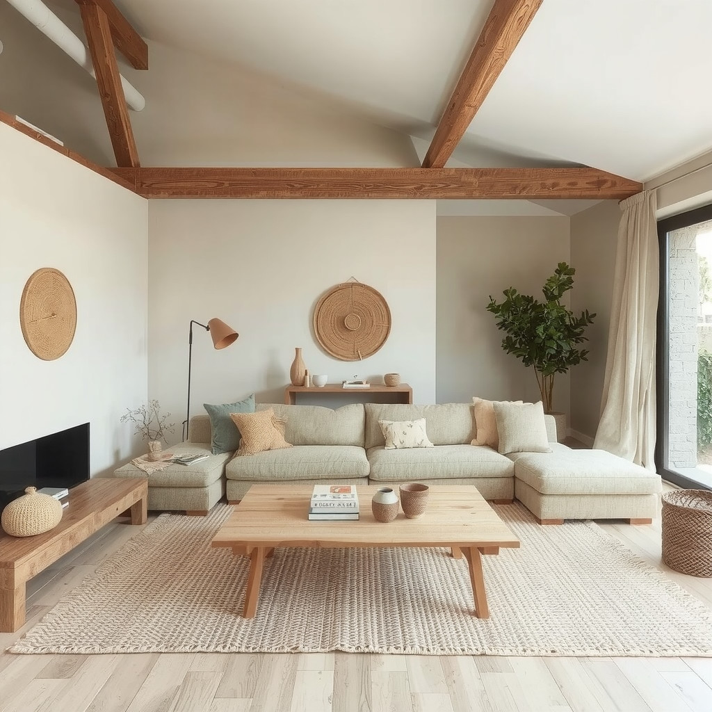 A cozy living room with a sectional sofa and a coffee table