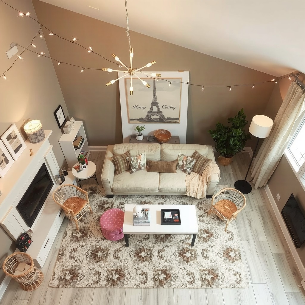 Cozy Living Room with String Lights