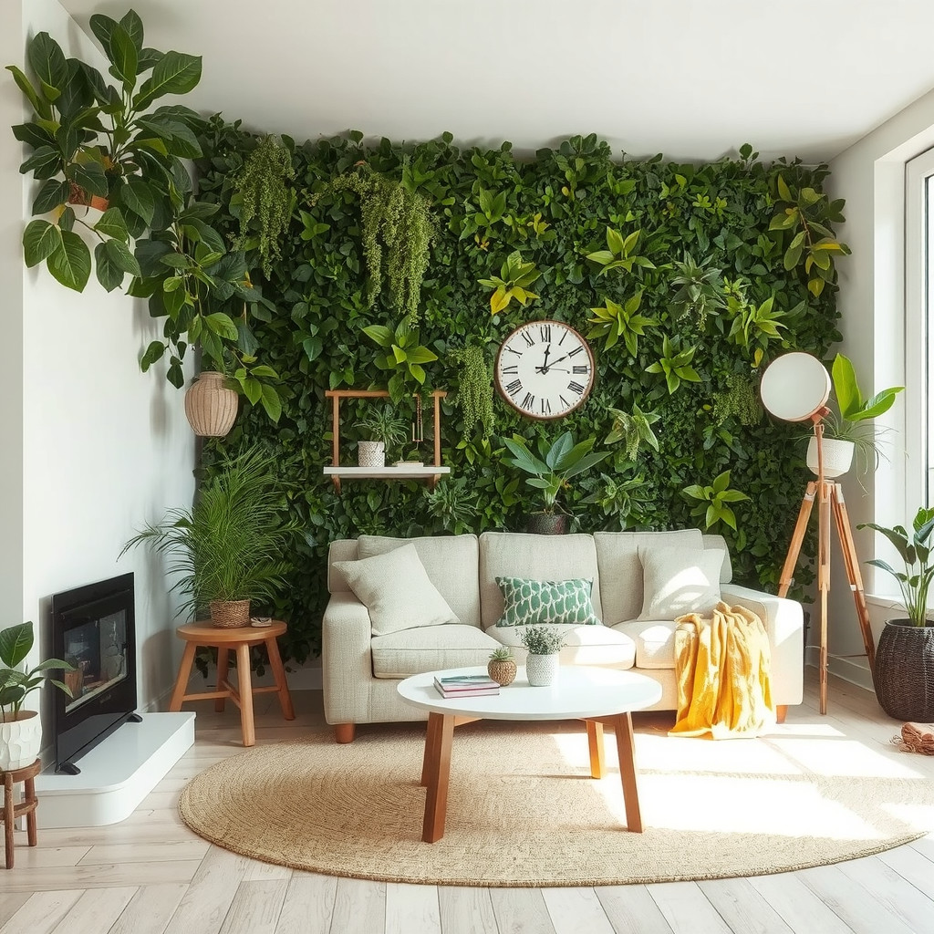 Living Room with Green Wall