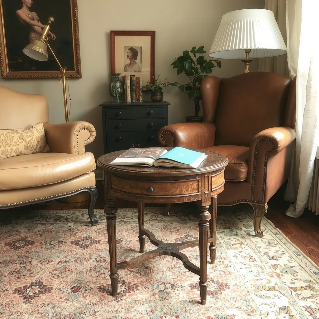 Vintage Side Table in Reading Nook