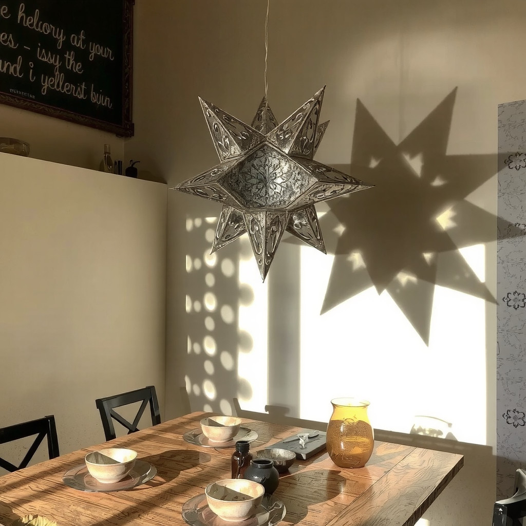 Punched tin star light fixture