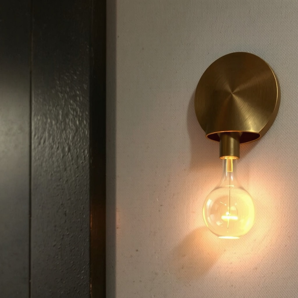 Warm ambient lighting from brass sconces illuminating a dark corner