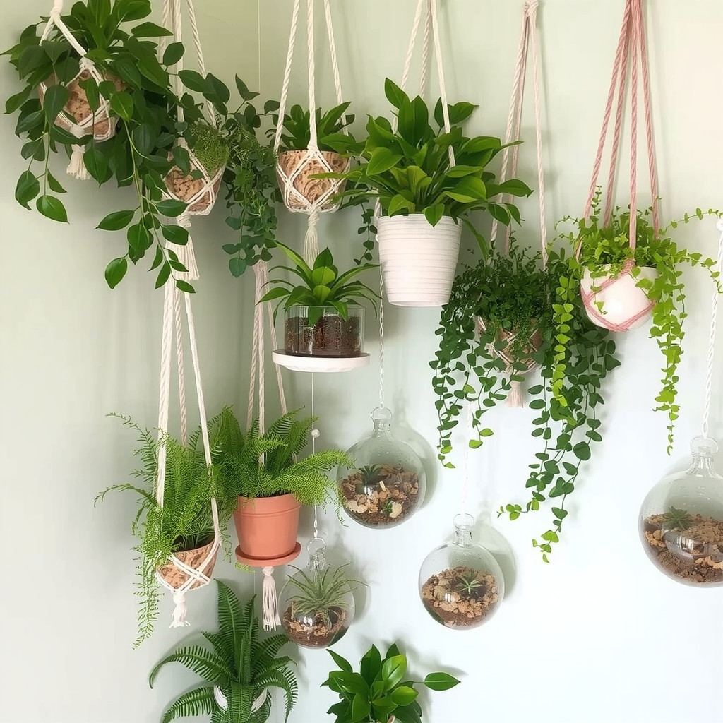 Lush indoor plants and hanging vines
