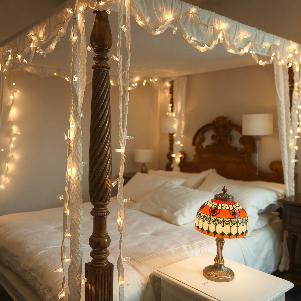 Warm ambient lighting with fairy lights and lamps