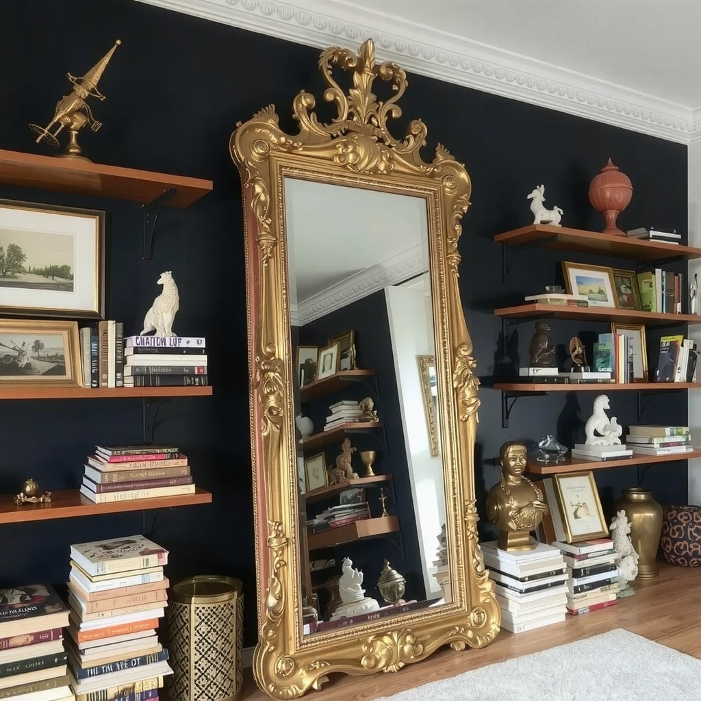 An artistic gallery wall with eclectic frames