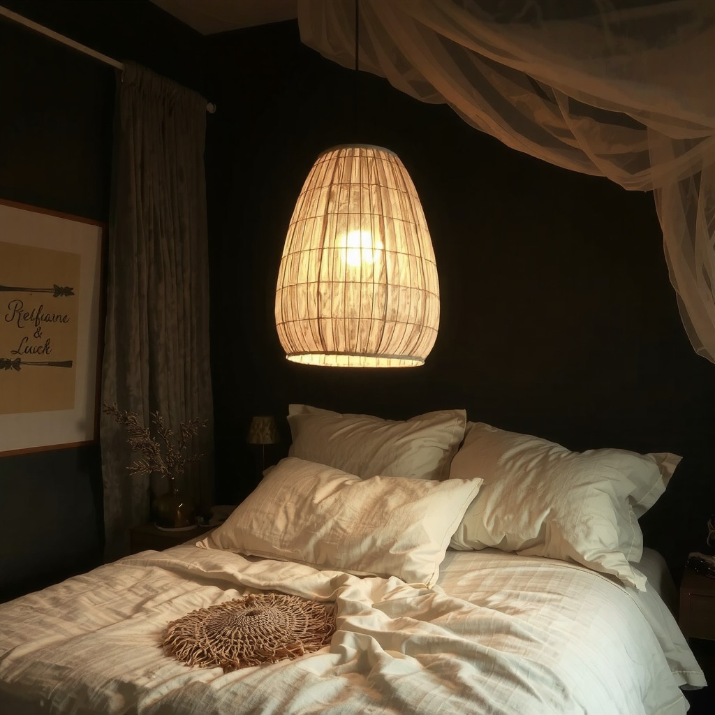 Paper pendant light glowing warmly