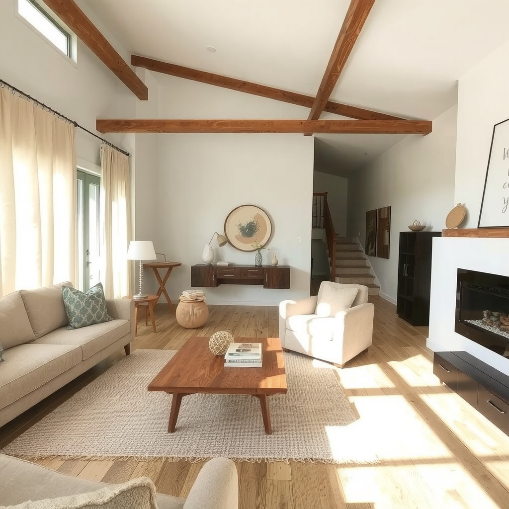 Open plan living area with low profile furniture