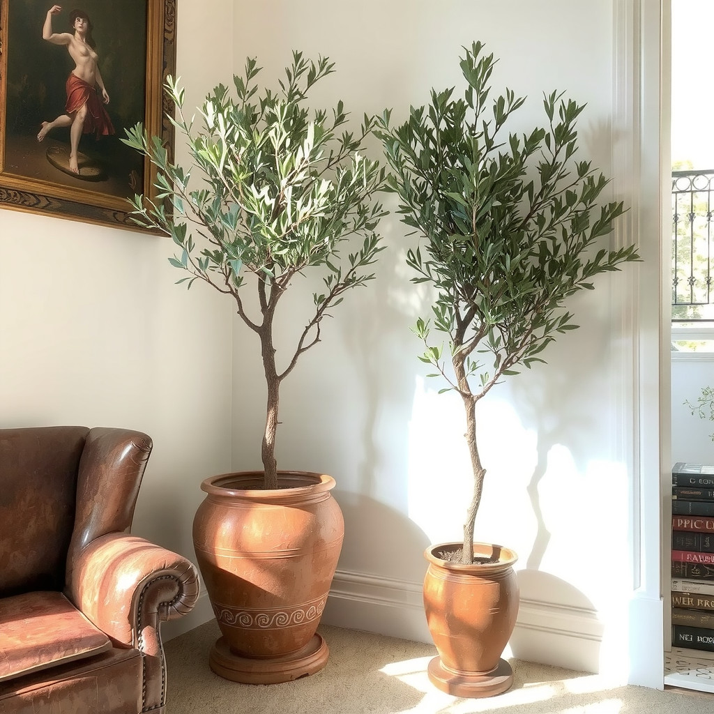 Large indoor olive tree in a terracotta pot