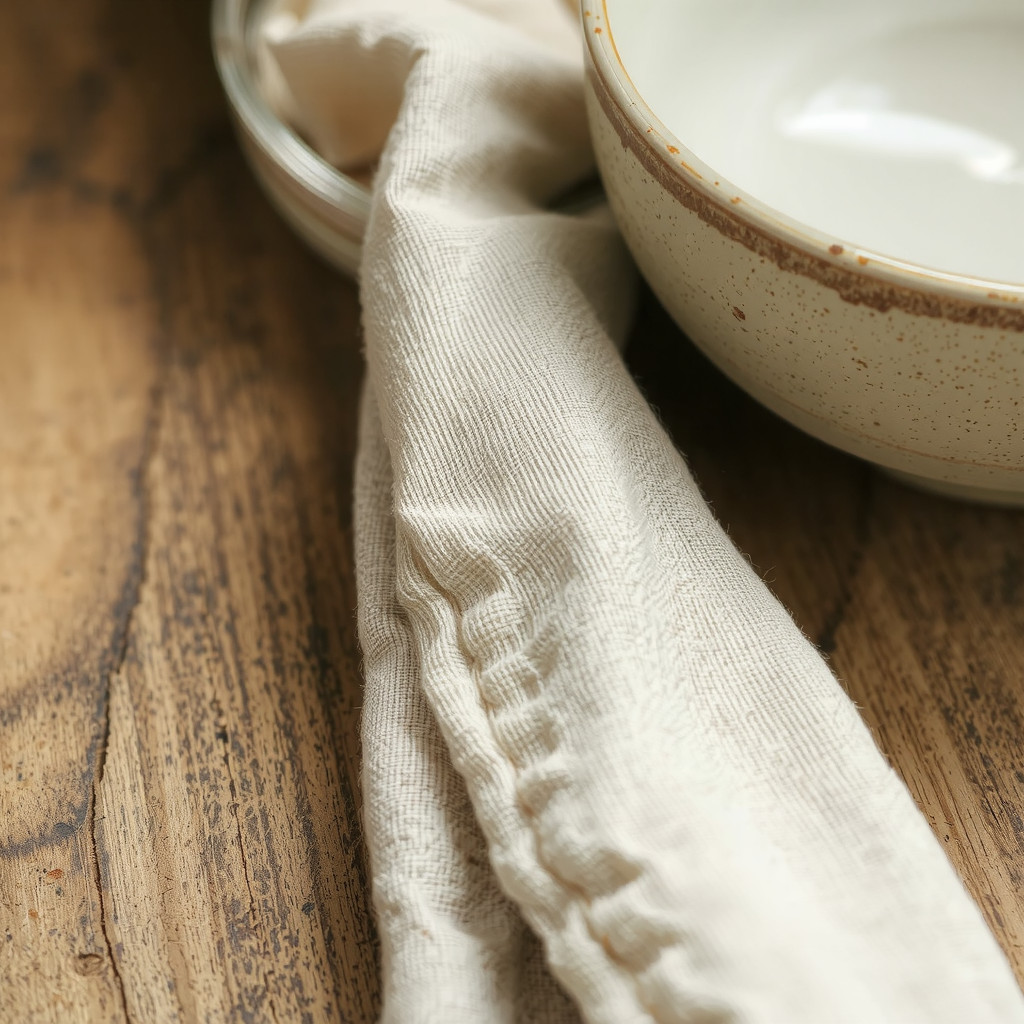 Close-up of raw wood textures and linen fabrics