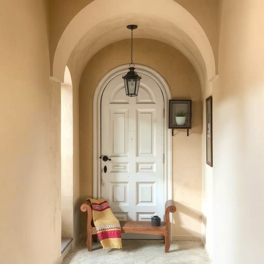 Open living space featuring arched doorways and fluid layout