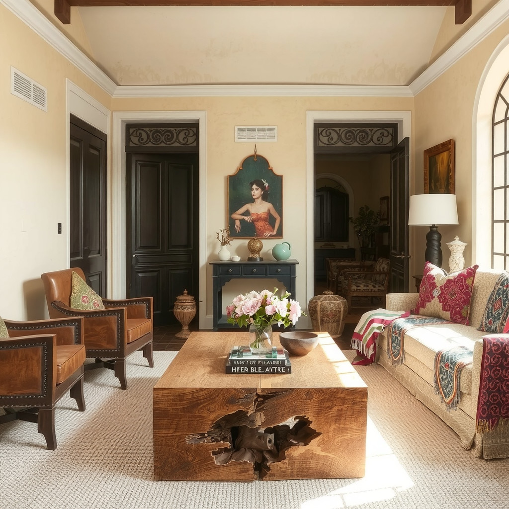 Cozy seating arrangement with leather equipale chairs