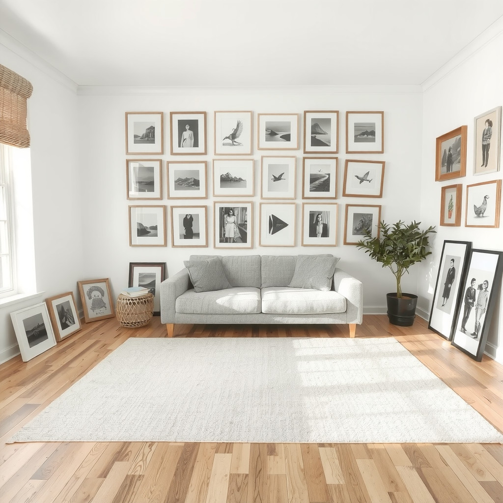 Planning gallery wall layout on floor