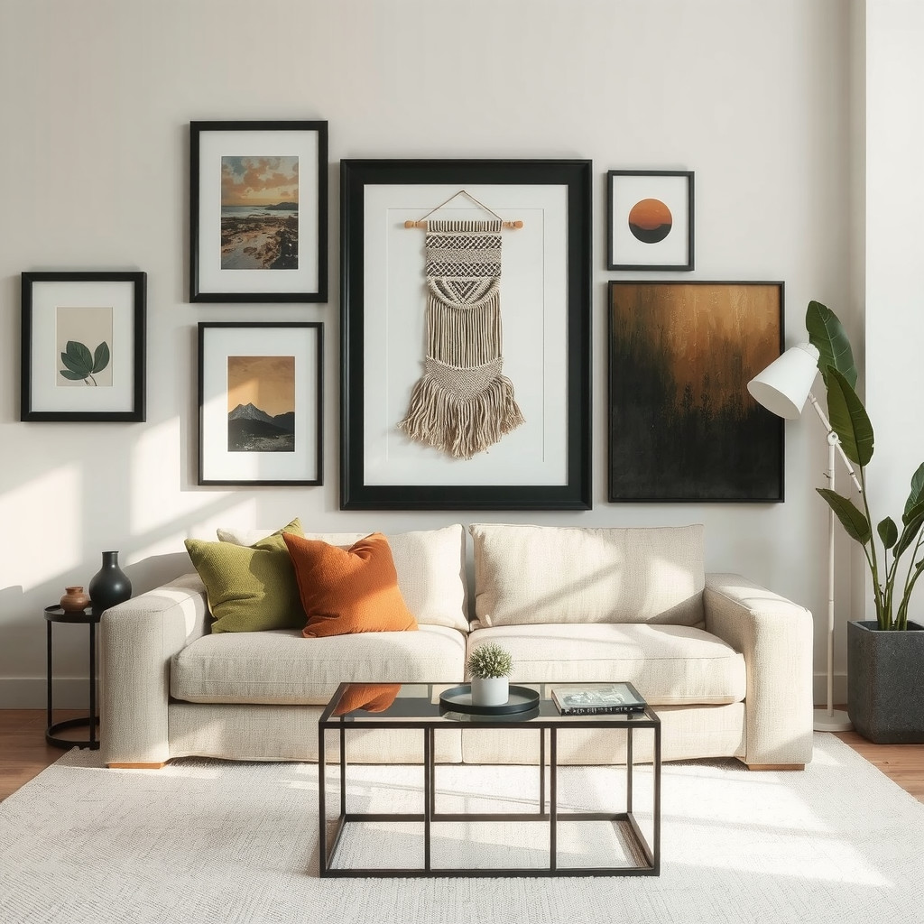 Mix of frame materials and artworks