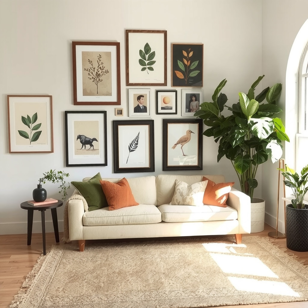 Gallery wall with plants and natural textures
