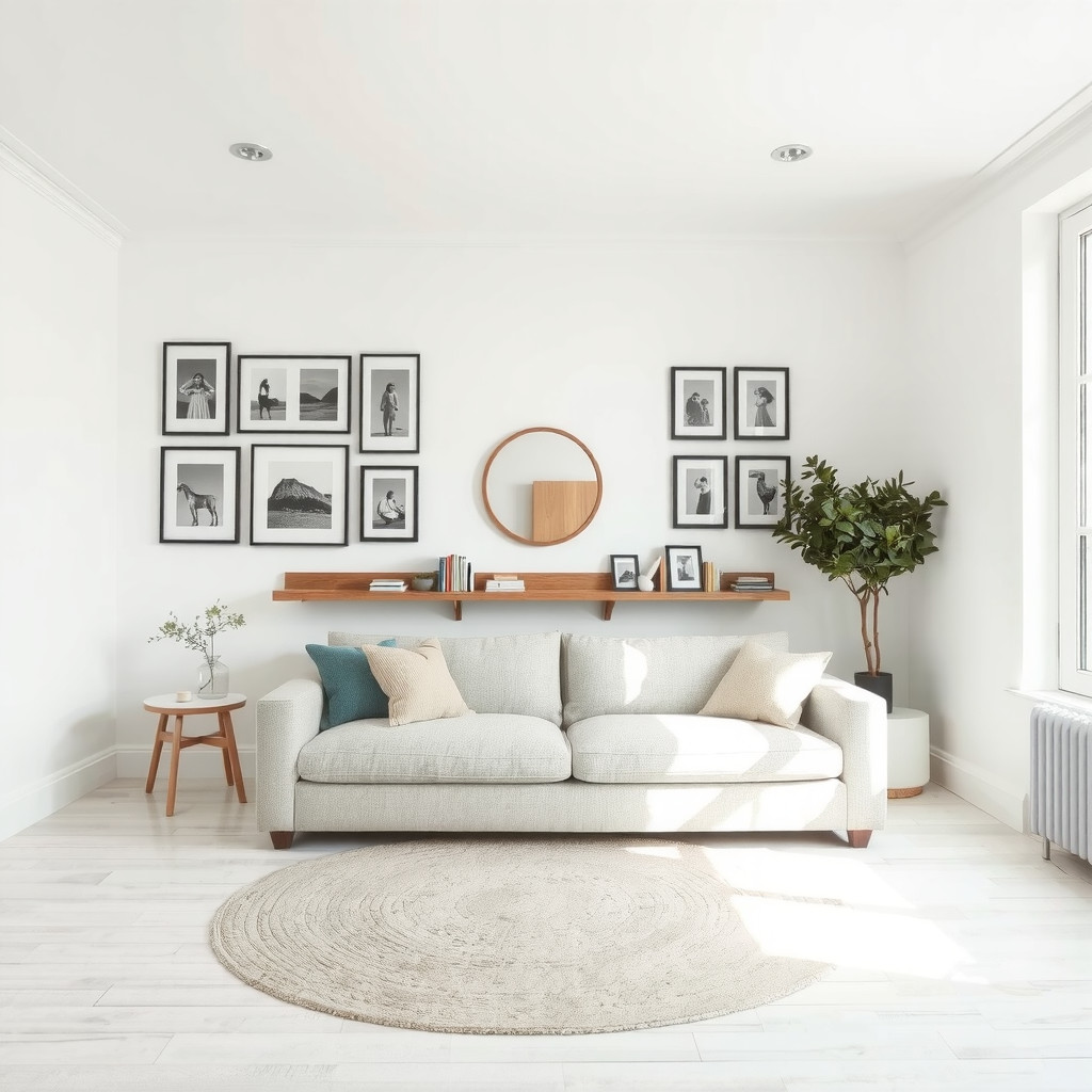 Scaled layout behind sofa