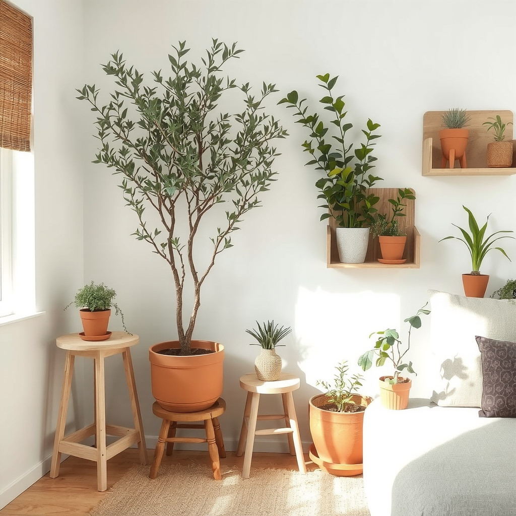 Layered greenery in living room