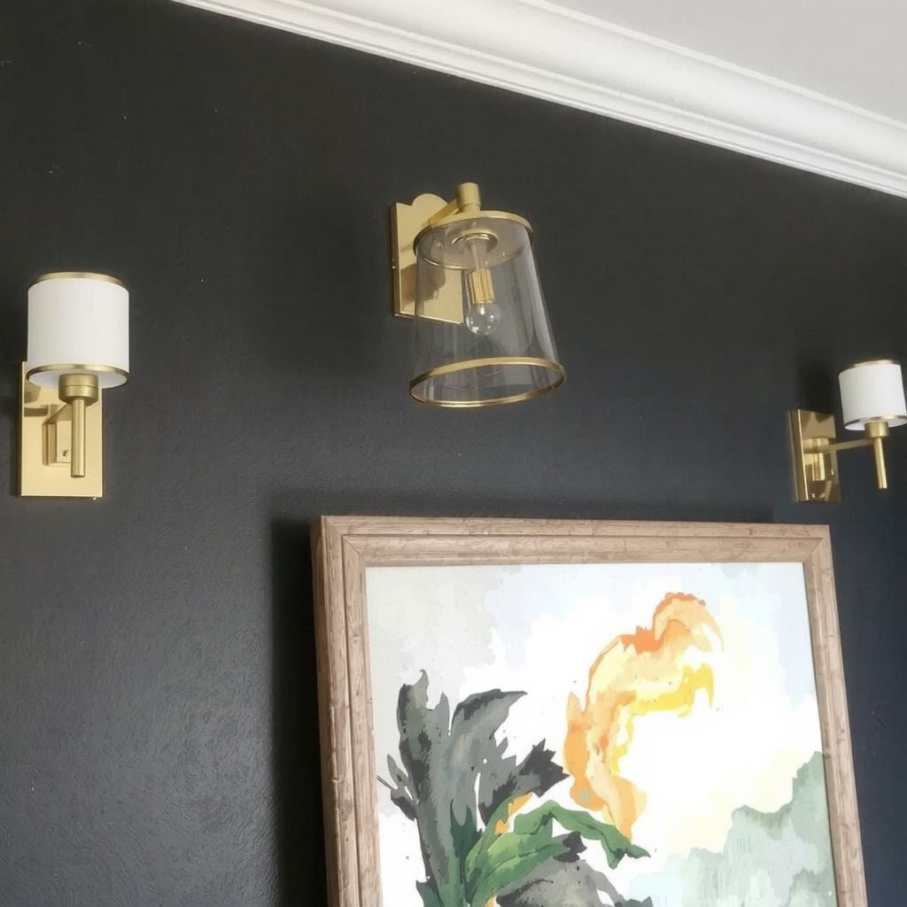 Art piece illuminated by picture light and sconces