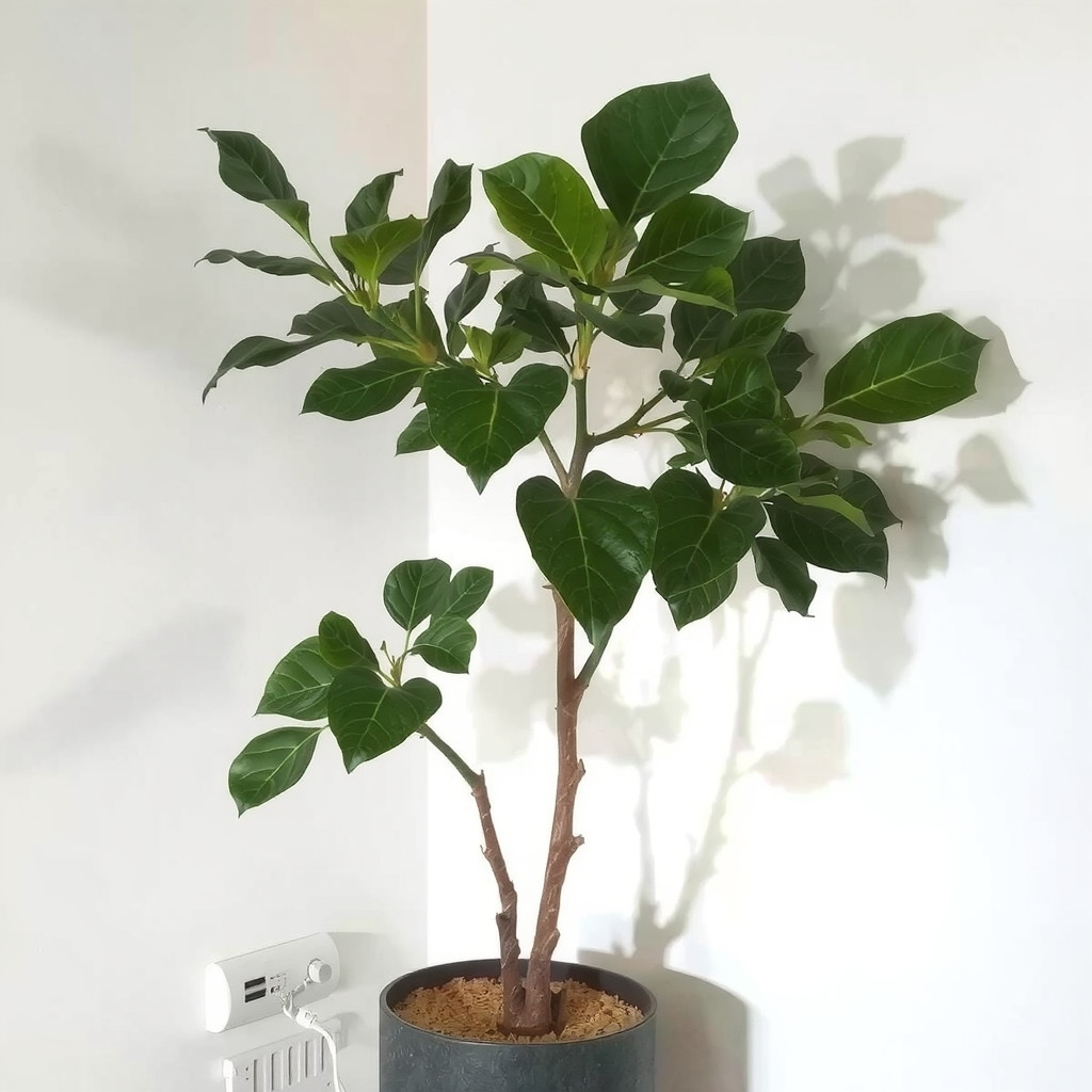 Indoor plant illuminated with uplighting