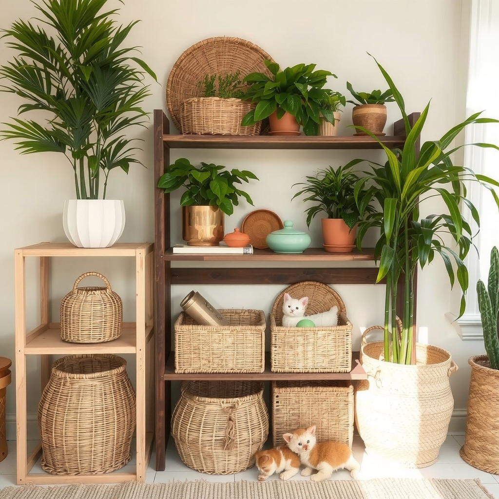 Plants on a wooden shelf